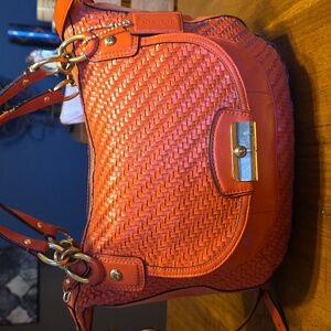 Coach Kristen Coral Woven Leather Shoulder Bag